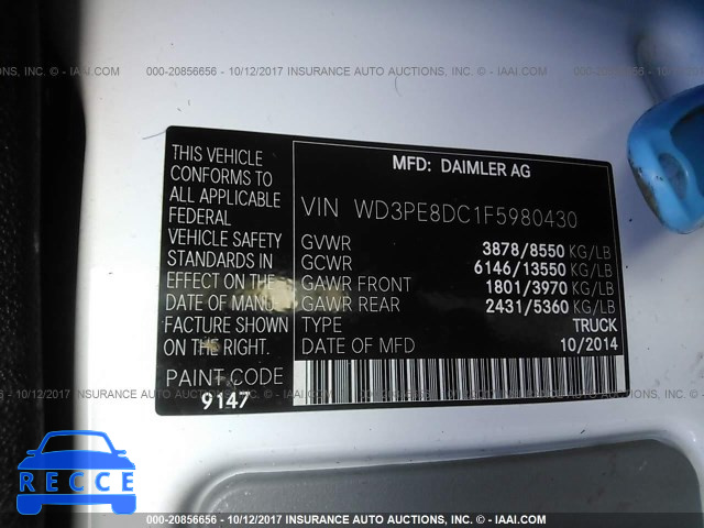 2015 MERCEDES-BENZ Sprinter WD3PE8DC1F5980430 зображення 8