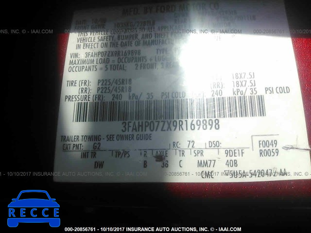 2009 Ford Fusion 3FAHP07ZX9R169898 image 8