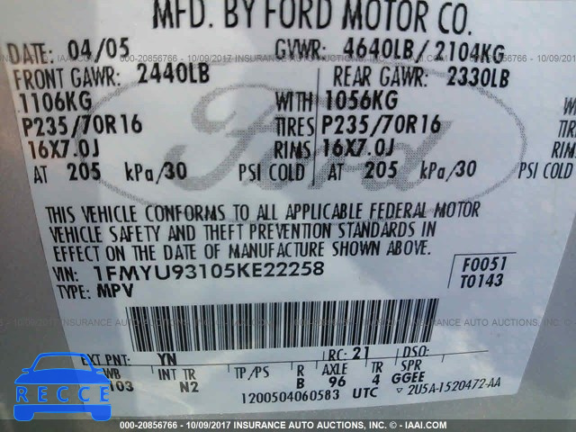 2005 Ford Escape 1FMYU93105KE22258 image 8