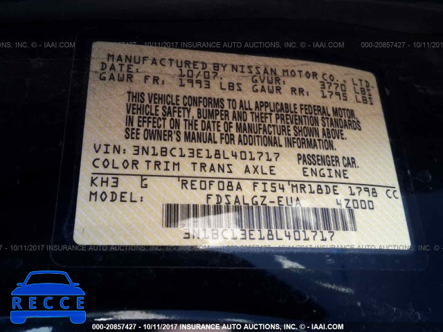 2008 Nissan Versa 3N1BC13E18L401717 image 8