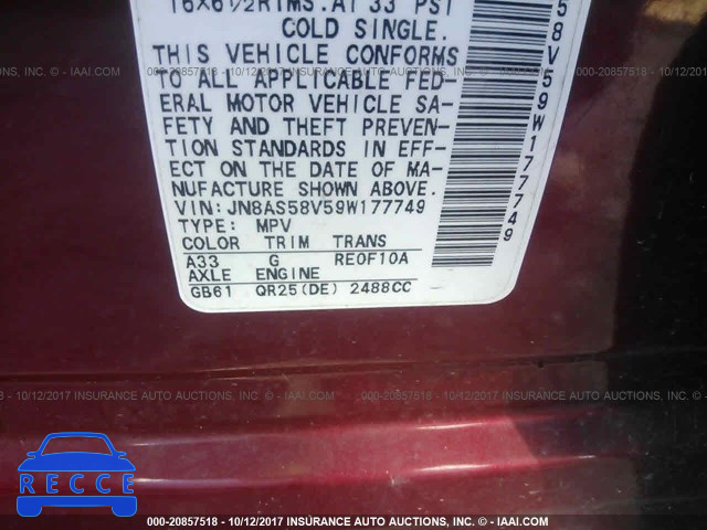 2009 Nissan Rogue JN8AS58V59W177749 image 8