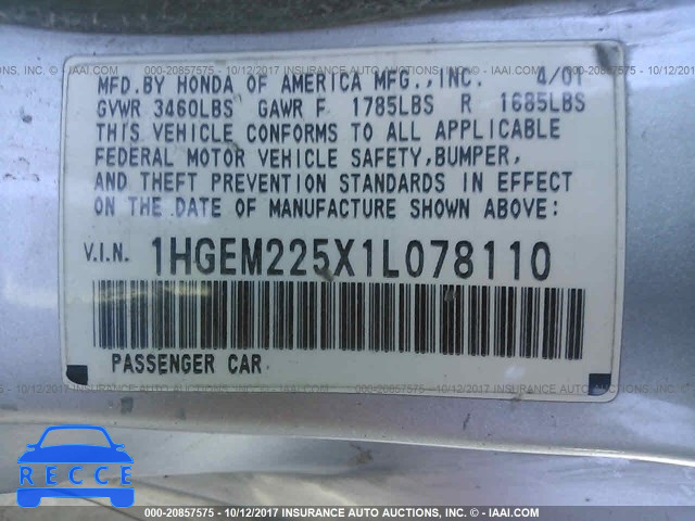 2001 Honda Civic 1HGEM225X1L078110 image 8