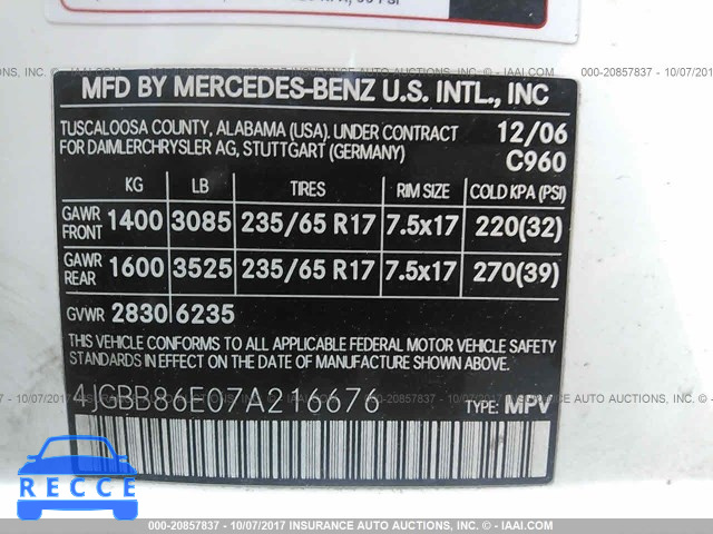 2007 Mercedes-benz ML 350 4JGBB86E07A216676 Bild 8