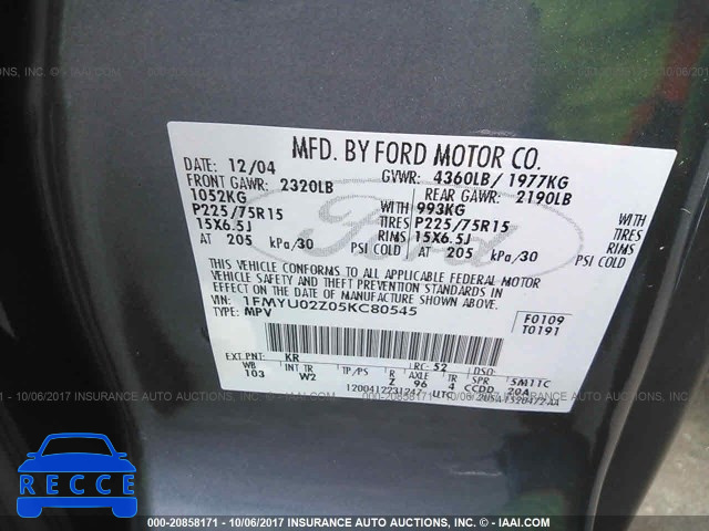 2005 FORD ESCAPE 1FMYU02Z05KC80545 image 8