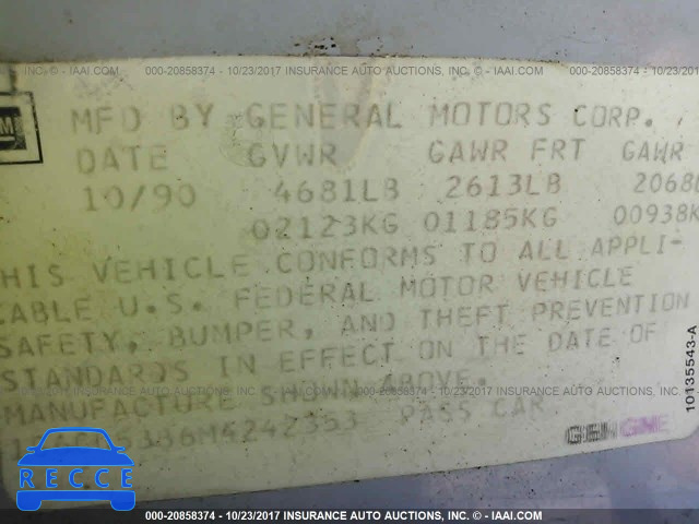 1991 Cadillac Deville 1G6CD53B6M4242353 зображення 8