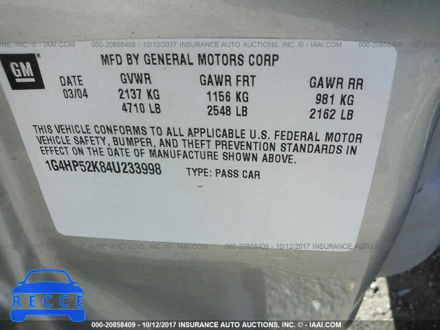 2004 Buick Lesabre 1G4HP52K84U233998 image 8