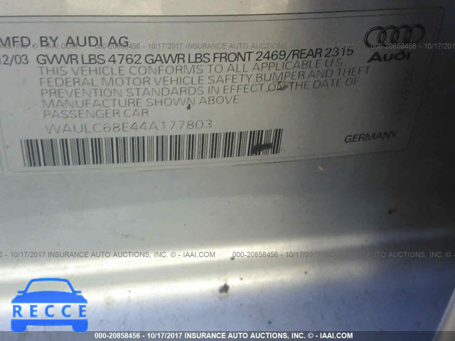 2004 Audi A4 1.8T QUATTRO WAULC68E44A177803 image 8