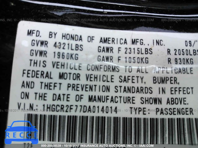 2013 Honda Accord 1HGCR2F77DA014014 image 8