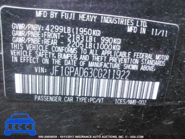 2012 Subaru Impreza PREMIUM JF1GPAD63CG211922 image 8