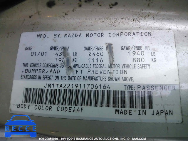 2001 Mazda Millenia JM1TA221911706164 зображення 8