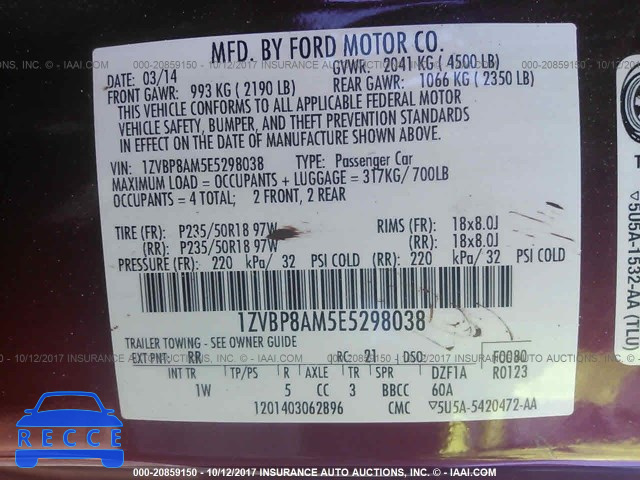 2014 Ford Mustang 1ZVBP8AM5E5298038 зображення 8