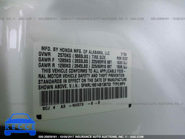 2004 Honda Odyssey 5FNRL18614B138733 image 8