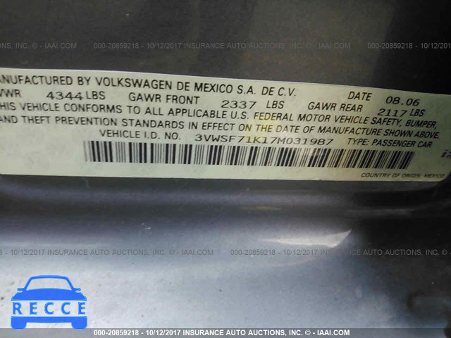 2007 Volkswagen Jetta 2.5 OPTION PACKAGE 1 3VWSF71K17M031987 image 8