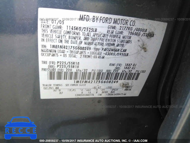 2005 Mercury Montego 1MEFM42175G608249 image 8