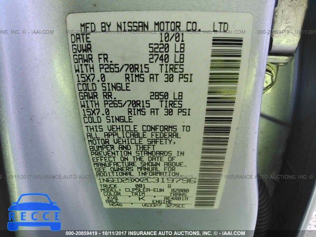2002 Nissan Frontier 1N6ED29XX2C319796 зображення 8