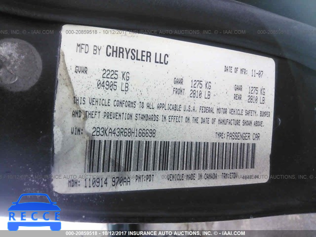 2008 Dodge Charger 2B3KA43R68H166698 зображення 8