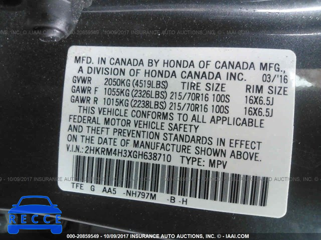 2016 HONDA CR-V 2HKRM4H3XGH638710 image 8