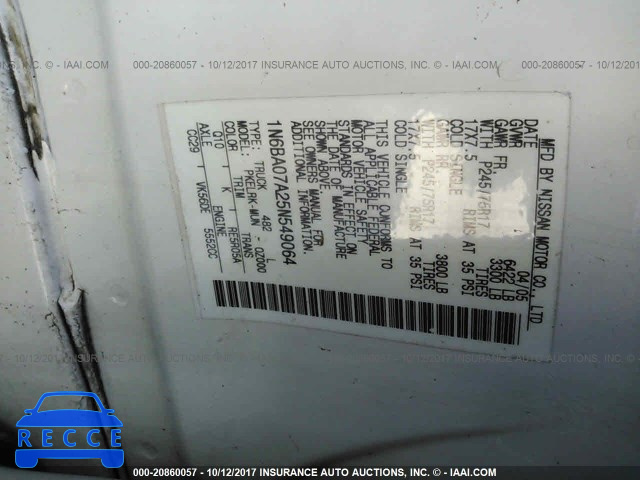 2005 Nissan Titan XE/SE/LE 1N6BA07A25N549064 image 8