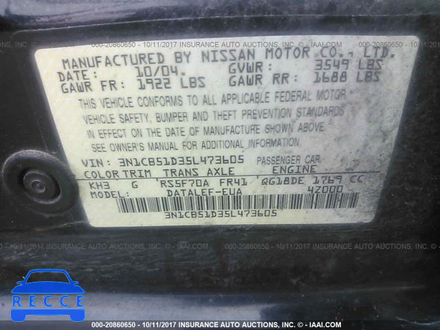 2005 NISSAN SENTRA 3N1CB51D35L473605 image 8