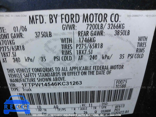 2006 Ford F150 1FTPW14546KC31263 image 8