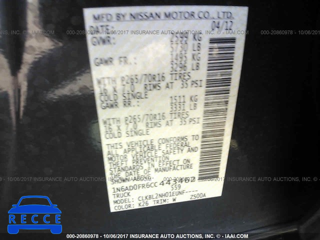 2012 Nissan Frontier SV/SL 1N6AD0FR6CC443462 Bild 8