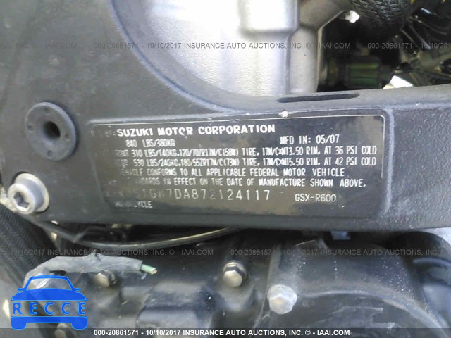 2007 Suzuki GSX-R600 JS1GN7DA872124117 image 9