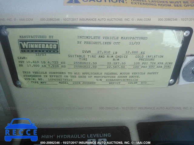 2004 FREIGHTLINER CHASSIS X LINE MOTOR HOME 4UZAAHBV14CN01116 image 8