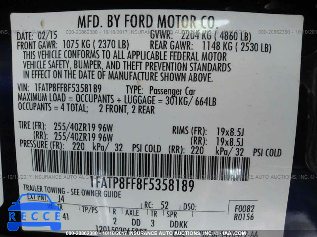 2015 Ford Mustang 1FATP8FF8F5358189 зображення 8