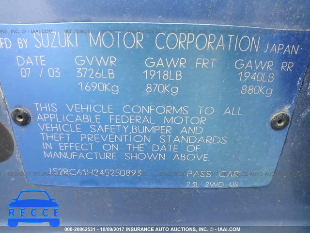 2004 Suzuki Aerio JS2RC61H245250893 зображення 8