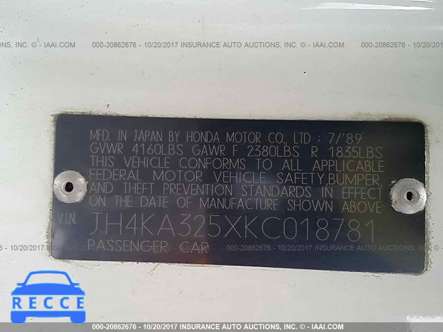 1989 Acura Legend JH4KA325XKC018781 зображення 8