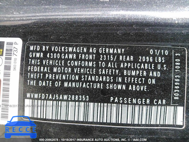 2010 Volkswagen GTI WVWFD7AJ5AW288353 зображення 8