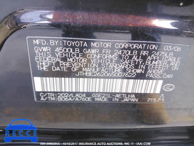2006 Lexus IS JTHBE262065007622 image 8