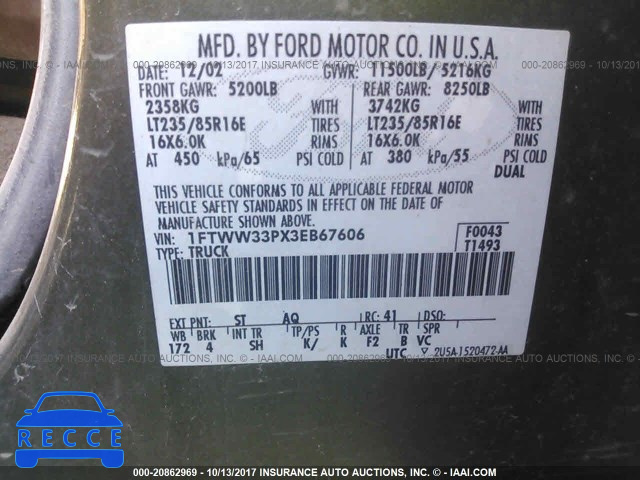2003 Ford F350 1FTWW33PX3EB67606 image 8