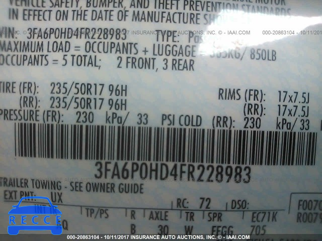 2015 Ford Fusion 3FA6P0HD4FR228983 image 8