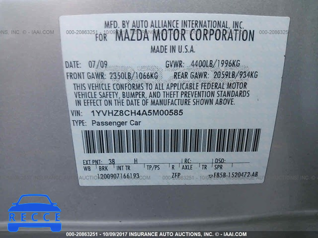 2010 MAZDA 6 I 1YVHZ8CH4A5M00585 image 8