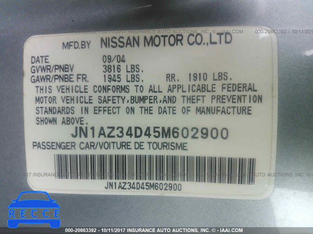 2005 Nissan 350Z JN1AZ34D45M602900 Bild 8