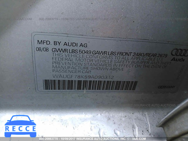 2009 Audi A4 PREMIUM PLUS WAUGF78K59A090312 image 8