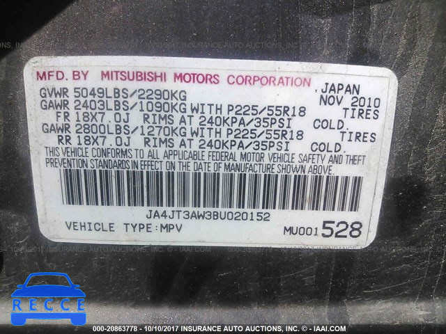 2011 Mitsubishi Outlander JA4JT3AW3BU020152 Bild 8