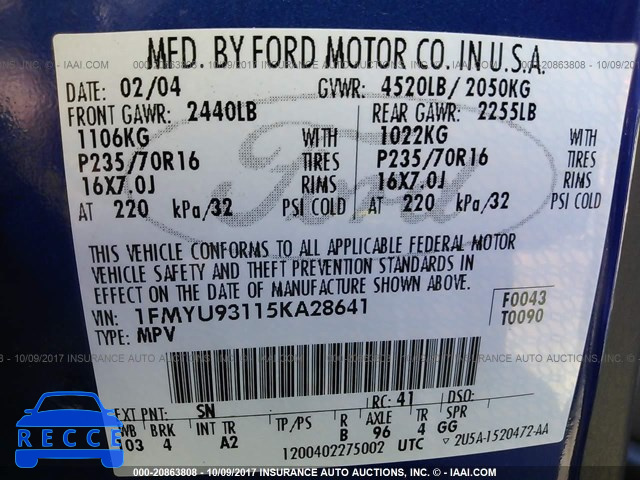 2005 Ford Escape 1FMYU93115KA28641 image 8