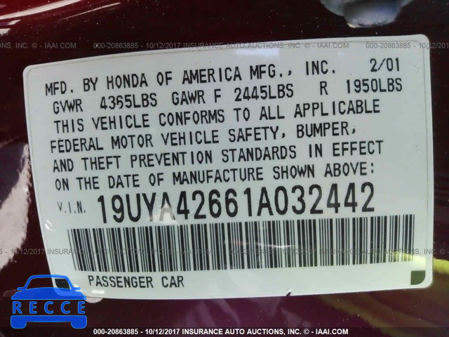 2001 Acura 3.2CL 19UYA42661A032442 image 8