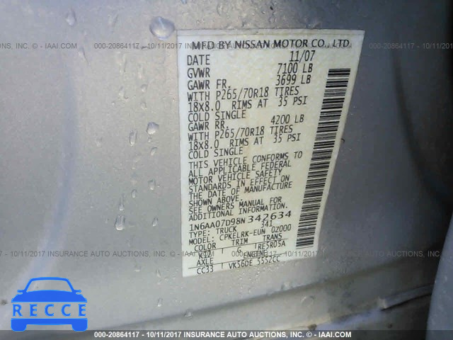 2008 Nissan Titan XE/SE/LE 1N6AA07D98N342634 image 8