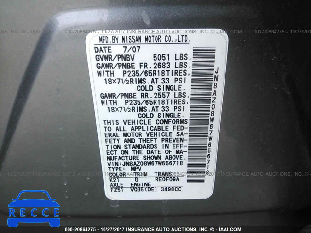 2007 Nissan Murano SL/SE/S JN8AZ08W67W656718 Bild 8