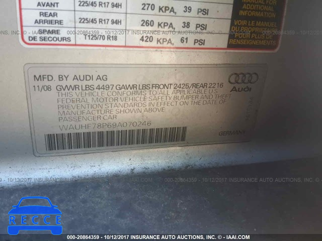 2009 AUDI A3 2.0T WAUHF78P69A070246 Bild 8