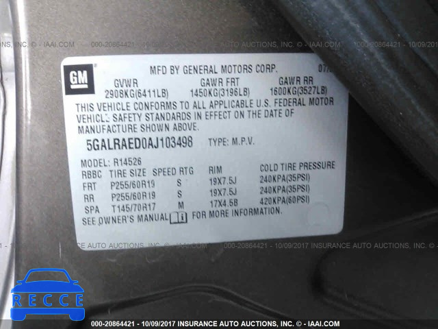 2010 Buick Enclave CX 5GALRAED0AJ103498 image 8