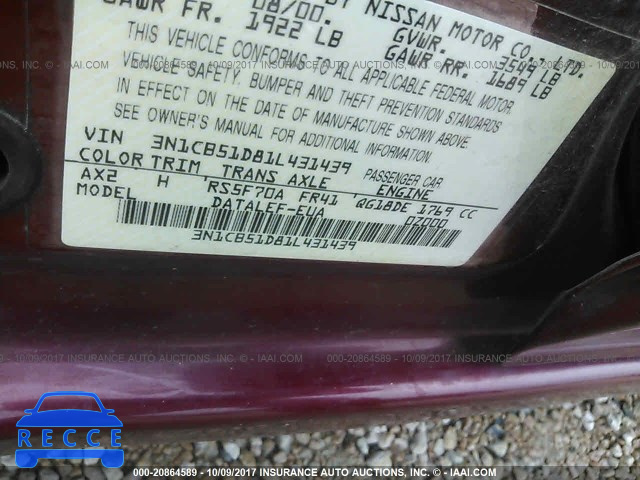 2001 Nissan Sentra XE/GXE 3N1CB51D81L431439 image 8