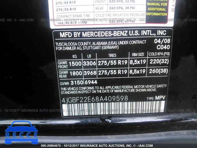 2008 Mercedes-benz GL 320 CDI 4JGBF22E68A409598 зображення 8