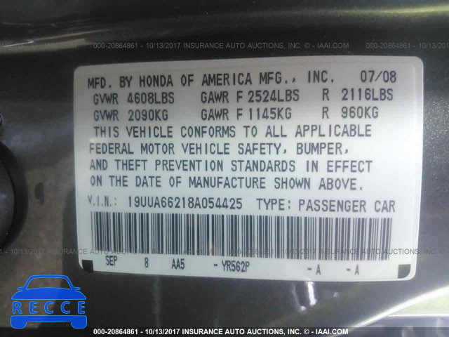 2008 Acura TL 19UUA66218A054425 image 8