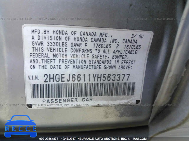 2000 Honda Civic 2HGEJ6611YH563377 image 8