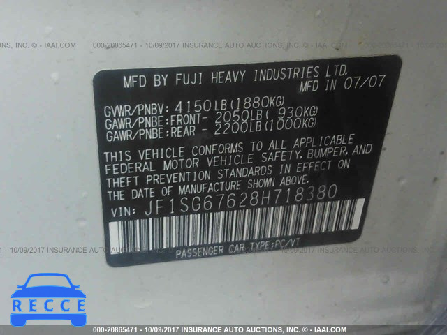 2008 Subaru Forester JF1SG67628H718380 image 8