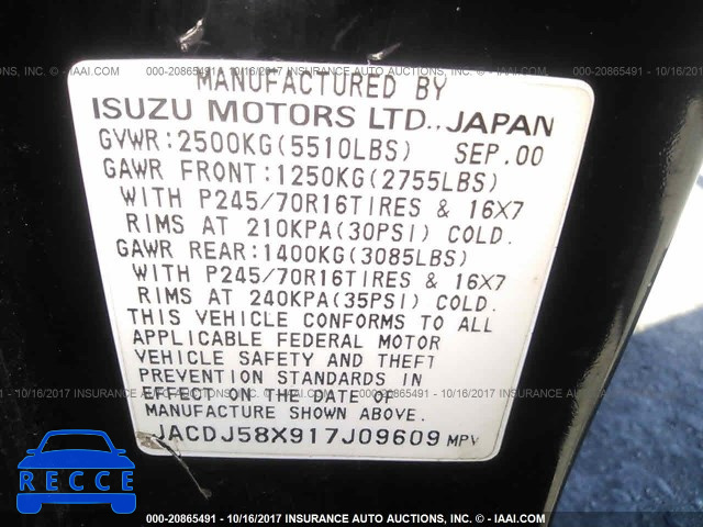 2001 Isuzu Trooper JACDJ58X917J09609 image 8